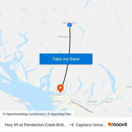 Hwy 99 at Pemberton Creek Bridge (SB) to Capilano University map