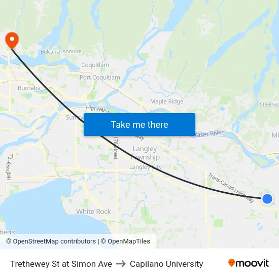 Trethewey St at Simon Ave to Capilano University map