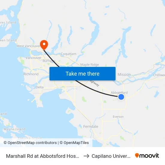 Marshall Rd at Abbotsford Hospital to Capilano University map