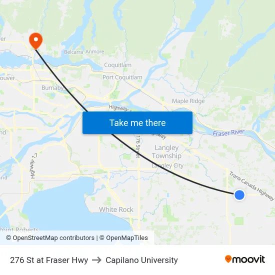 276 St at Fraser Hwy to Capilano University map