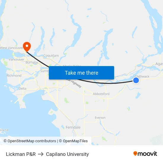 Lickman P&R to Capilano University map