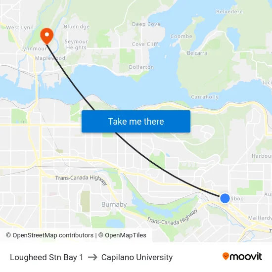 Lougheed Stn Bay 1 to Capilano University map