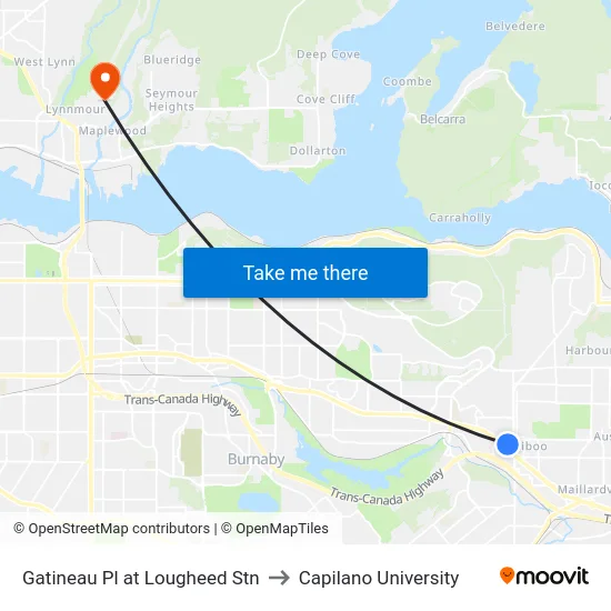 Gatineau Pl at Lougheed Stn to Capilano University map