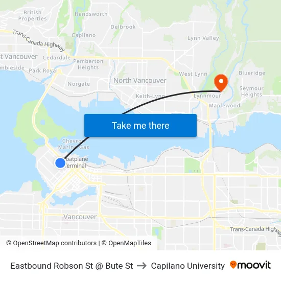 Eastbound Robson St @ Bute St to Capilano University map