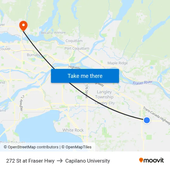 272 St at Fraser Hwy to Capilano University map