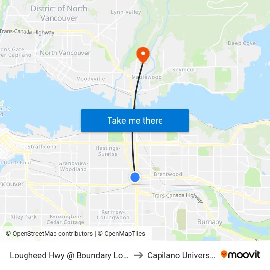 Lougheed Hwy @ Boundary Loop to Capilano University map