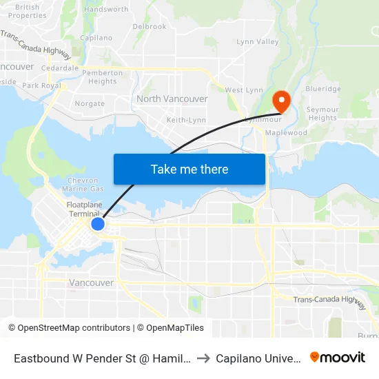 Eastbound W Pender St @ Hamilton St to Capilano University map