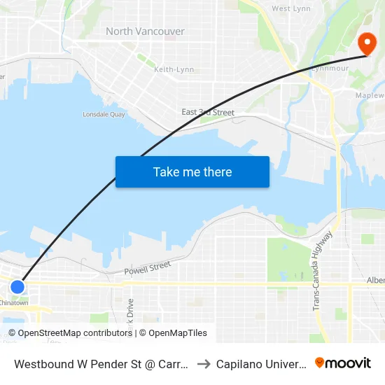 Westbound W Pender St @ Carrall St to Capilano University map