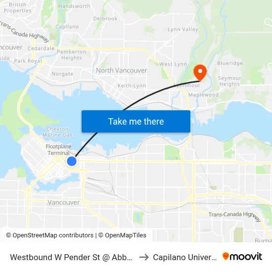 Westbound W Pender St @ Abbott St to Capilano University map