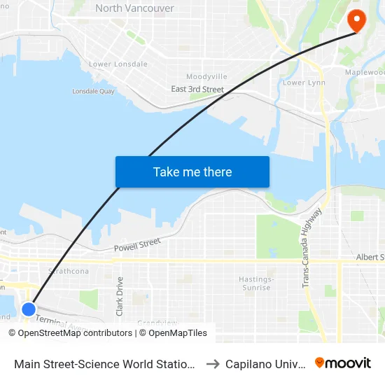 Main Street-Science World Station @ Bay 2 to Capilano University map