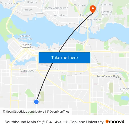 Southbound Main St @ E 41 Ave to Capilano University map