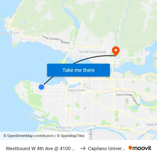 Westbound W 4th Ave @ 4100 Block to Capilano University map
