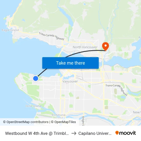 Westbound W 4th Ave @ Trimble St to Capilano University map