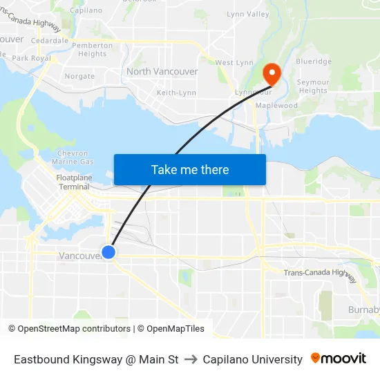 Eastbound Kingsway @ Main St to Capilano University map