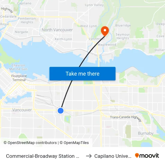 Commercial-Broadway Station @ Bay 2 to Capilano University map