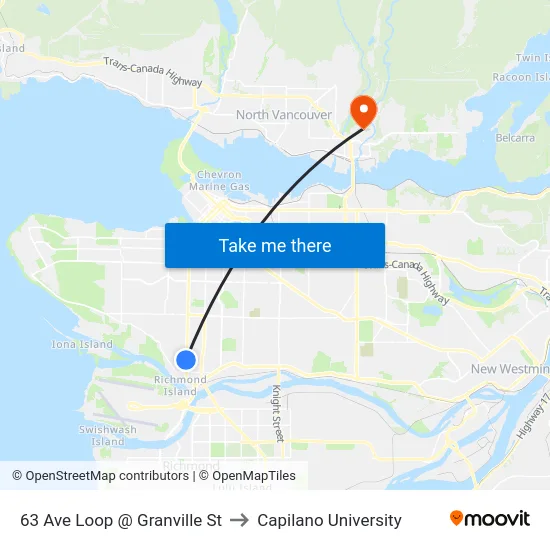 63 Ave Loop @ Granville St to Capilano University map