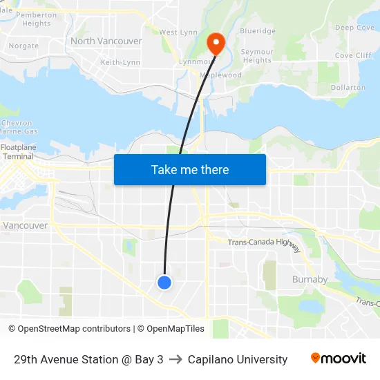29th Avenue Station @ Bay 3 to Capilano University map
