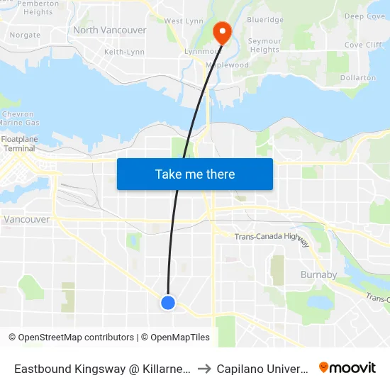 Eastbound Kingsway @ Killarney St to Capilano University map