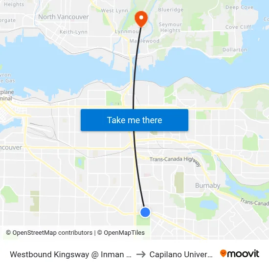 Westbound Kingsway @ Inman Ave to Capilano University map