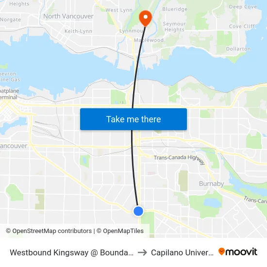Westbound Kingsway @ Boundary Rd to Capilano University map