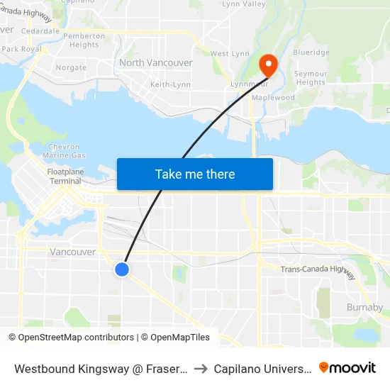 Westbound Kingsway @ Fraser St to Capilano University map