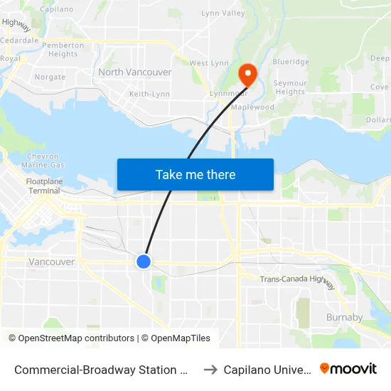 Commercial-Broadway Station @ Bay 3 to Capilano University map