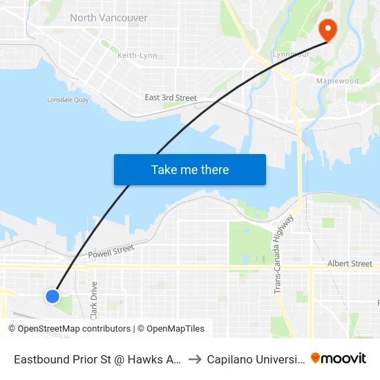 Eastbound Prior St @ Hawks Ave to Capilano University map