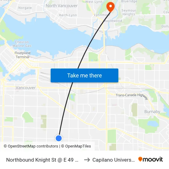 Northbound Knight St @ E 49 Ave to Capilano University map