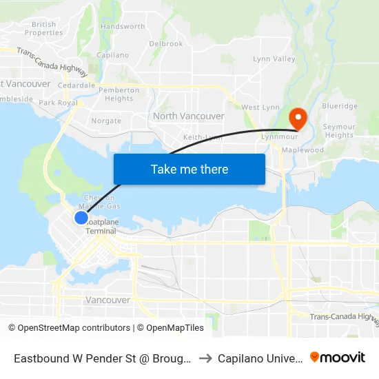 Eastbound W Pender St @ Broughton St to Capilano University map