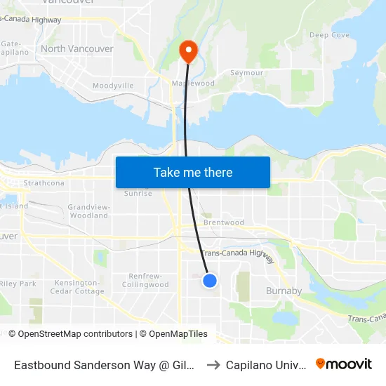 Eastbound Sanderson Way @ Gilmore Way to Capilano University map