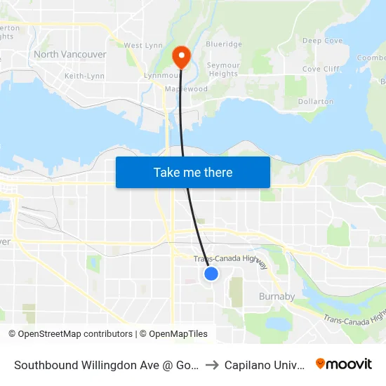 Southbound Willingdon Ave @ Goard Way to Capilano University map