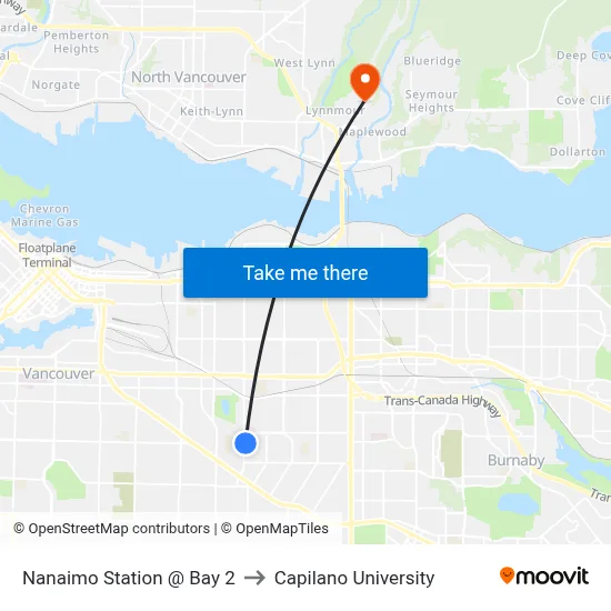 Nanaimo Station @ Bay 2 to Capilano University map