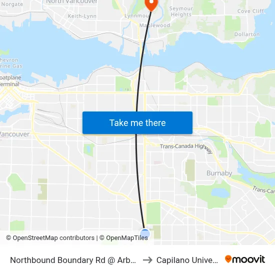 Northbound Boundary Rd @ Arbor Ave to Capilano University map