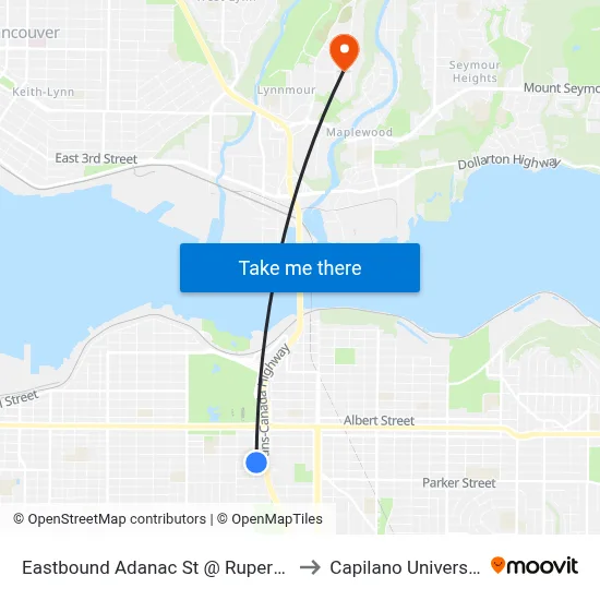 Eastbound Adanac St @ Rupert St to Capilano University map