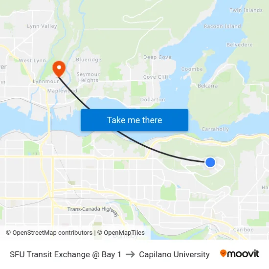 SFU Transit Exchange @ Bay 1 to Capilano University map