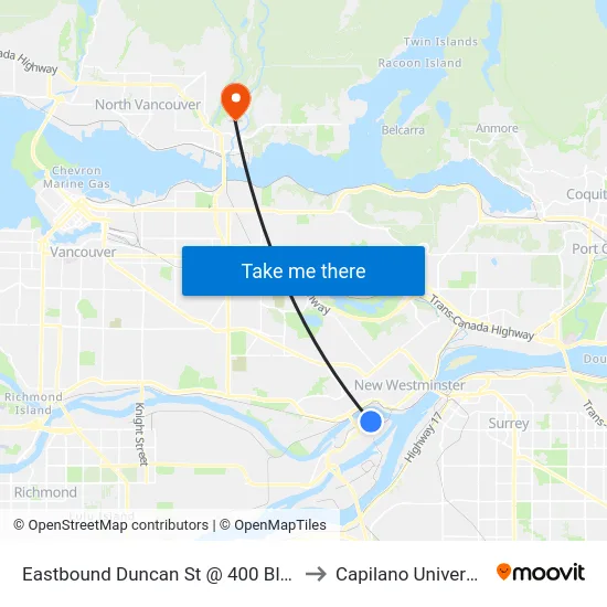 Eastbound Duncan St @ 400 Block to Capilano University map
