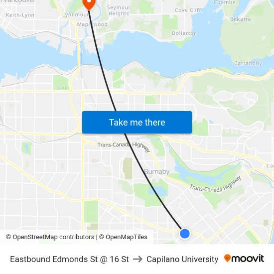 Eastbound Edmonds St @ 16 St to Capilano University map