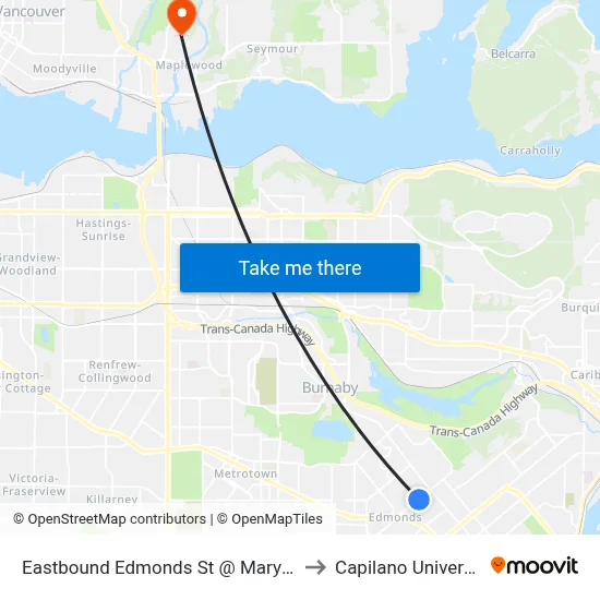 Eastbound Edmonds St @ Mary Ave to Capilano University map