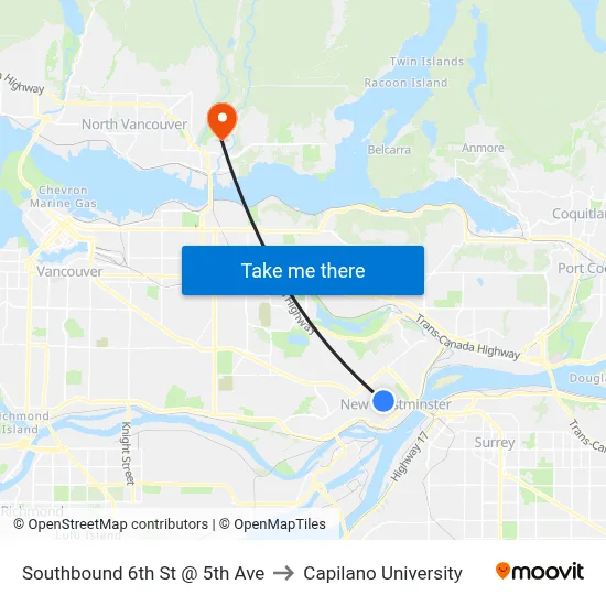 Southbound 6th St @ 5th Ave to Capilano University map