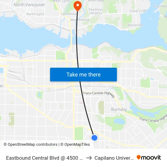 Eastbound Central Blvd @ 4500 Block to Capilano University map