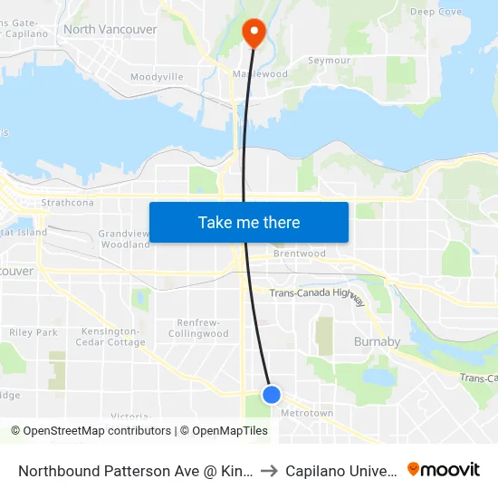 Northbound Patterson Ave @ Kingsway to Capilano University map