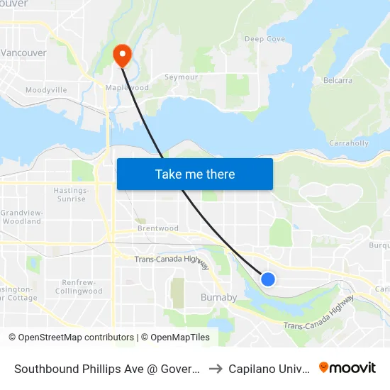Southbound Phillips Ave @ Government Rd to Capilano University map