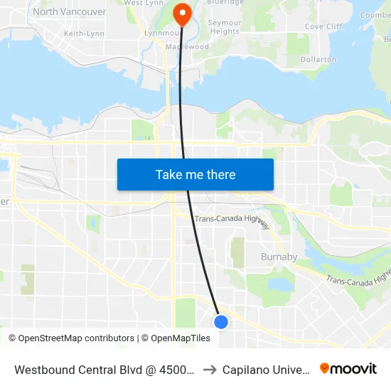 Westbound Central Blvd @ 4500 Block to Capilano University map