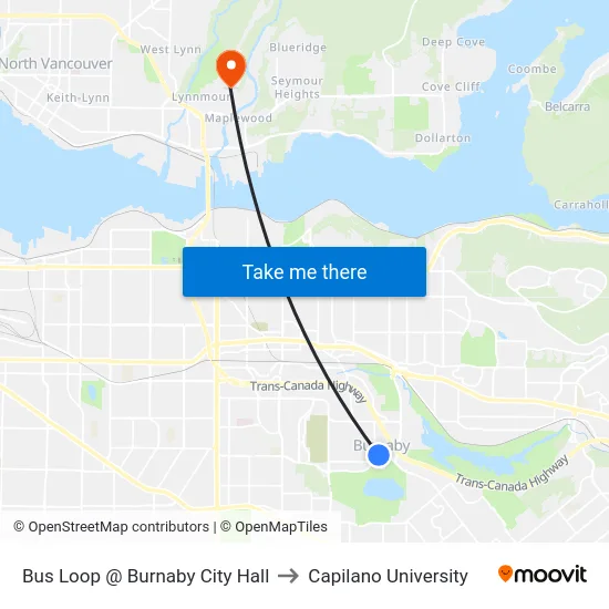 Bus Loop @ Burnaby City Hall to Capilano University map