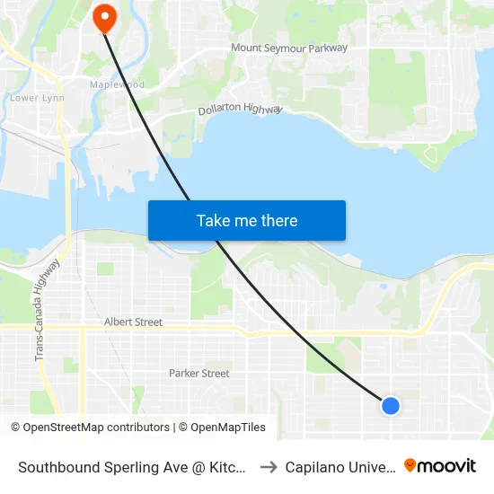 Southbound Sperling Ave @ Kitchener St to Capilano University map