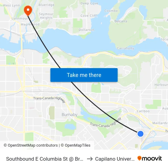 Southbound E Columbia St @ Braid St to Capilano University map
