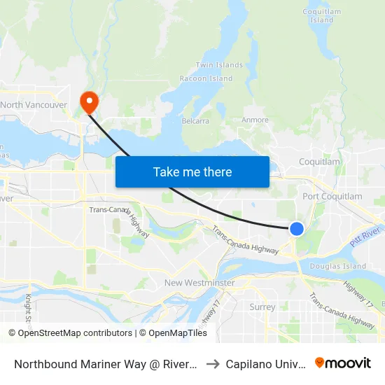 Northbound Mariner Way @ Riverview Cres to Capilano University map