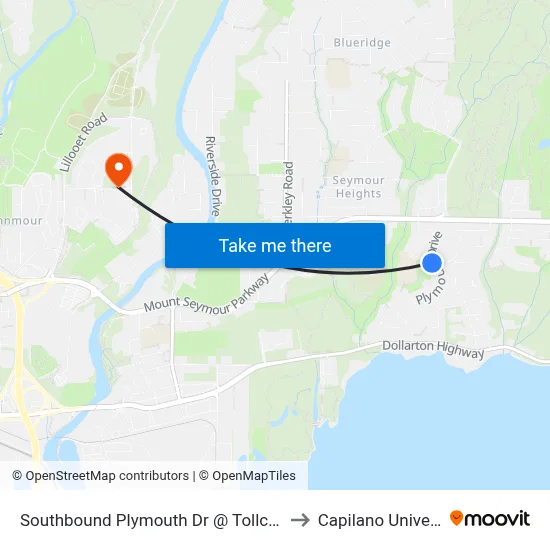 Southbound Plymouth Dr @ Tollcross Rd to Capilano University map