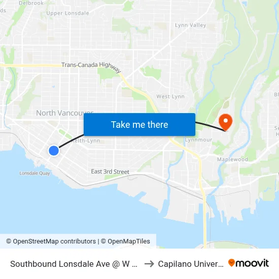 Southbound Lonsdale Ave @ W 3rd St to Capilano University map