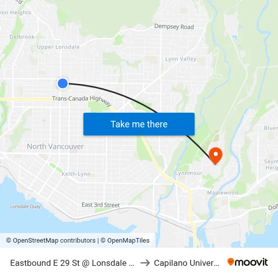 Eastbound E 29 St @ Lonsdale Ave to Capilano University map